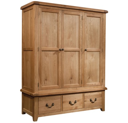 Somerset Oak Triple Wardrobe With 3 Drawers